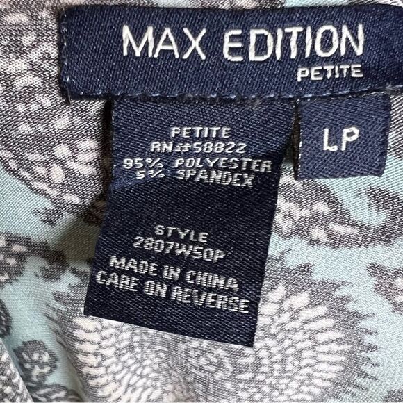 Max Edition long sleeve aqua and black medallion print tie side dress size LP - Picture 4 of 4